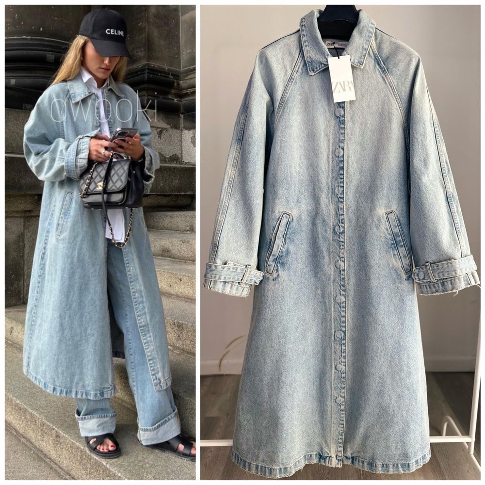 Zara Light Blue TRF Denim Trench Coat New - Picture 1 of 12